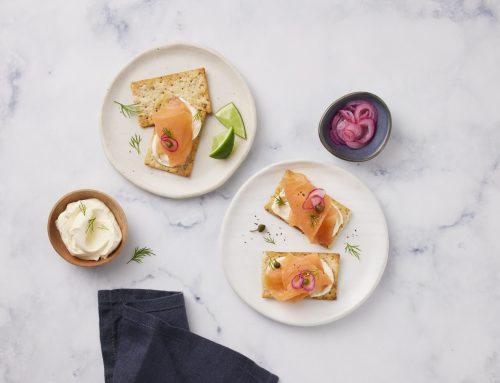 Smoked Salmon on Crackers with Pickled Onions
